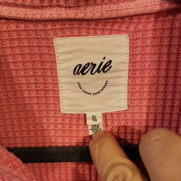 Aerie Pink Waffle Knit Shirt Jacket - Picture 2 of 5